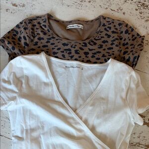 Abercrombie & Fitch Women's White Wrap Top and Brown Leopard Bodysuits